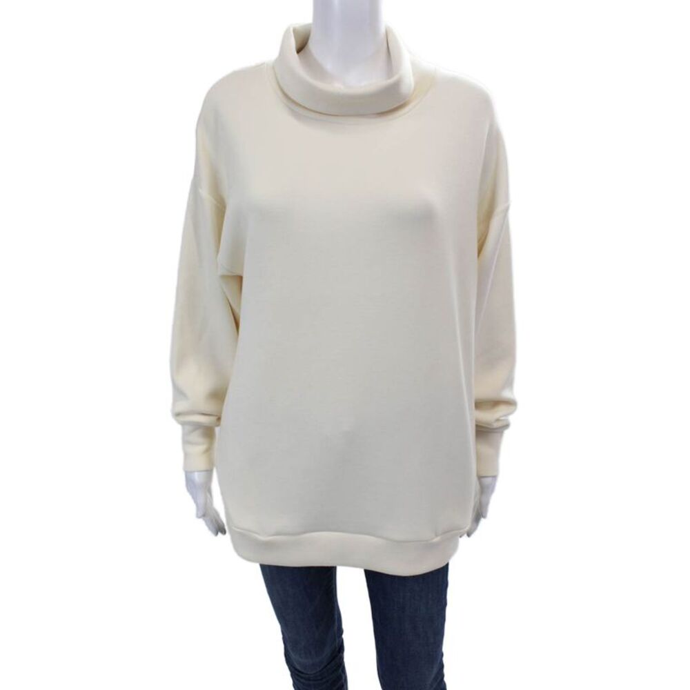 All Access Womens Mock Neck Long Sleeve Pullover Sweatshirt Top Beige Size M
